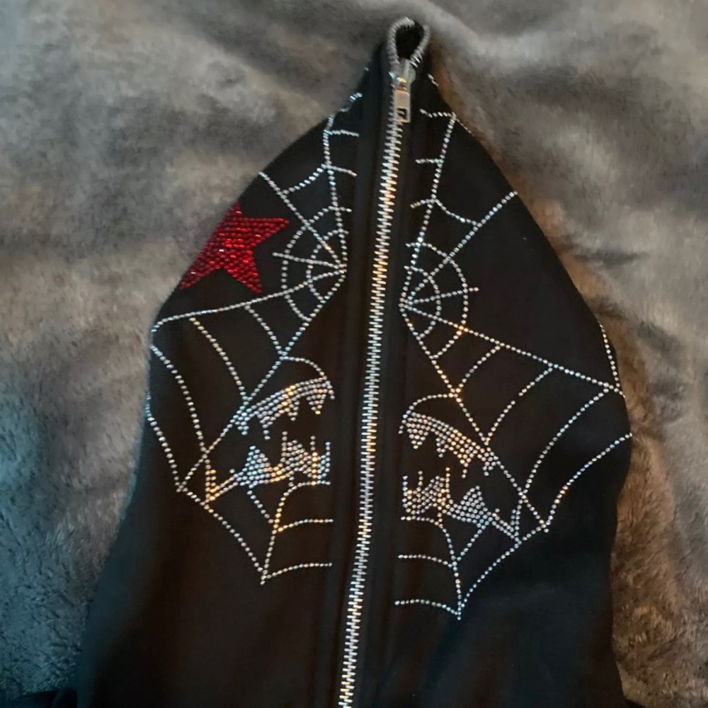 Y2k Rare winter rhinestone spiderweb hoodie